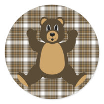 Happy Brown Bear Auburn Plaid Sticker