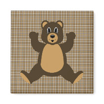 Happy Brown Bear Brown Plaid Magnet