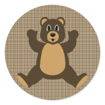 Happy Brown Bear Brown Plaid Sticker