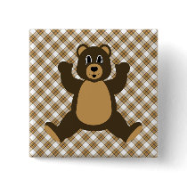 Happy Brown Bear Caramel Plaid Button