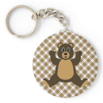 Happy Brown Bear Caramel Plaid Keychain