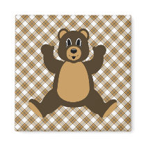 Happy Brown Bear Caramel Plaid Magnet