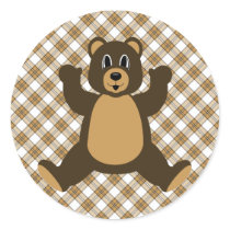 Happy Brown Bear Caramel Plaid Sticker