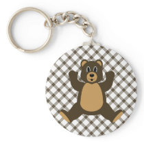 Happy Brown Bear Cocoa Plaid Keychain