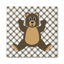 Happy Brown Bear Cocoa Plaid Magnet