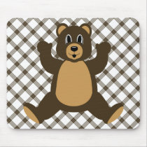 Happy Brown Bear Cocoa Plaid Mousepad