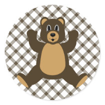 Happy Brown Bear Cocoa Plaid Sticker