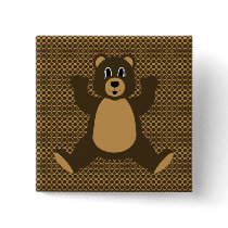 Happy Brown Bear Pattern Button