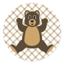 Happy Brown Bear Tan Plaid Sticker