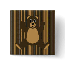 Happy Brown Bear Vertical Stripes Button