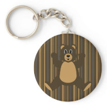 Happy Brown Bear Vertical Stripes Keychain