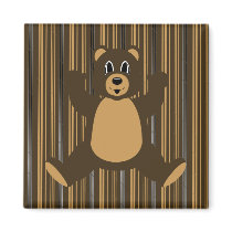 Happy Brown Bear Vertical Stripes Magnet