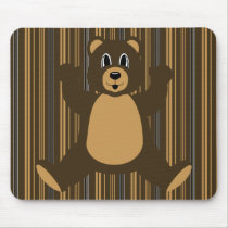 Happy Brown Bear Vertical Stripes Mousepad