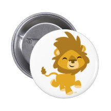 Happy Cartoon Lion Button Badge