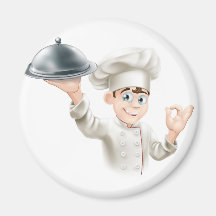 Happy chef holding platter refrigerator magnet