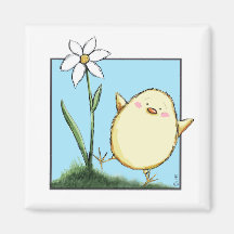 Happy Chick and White Flower - Easter Magnets