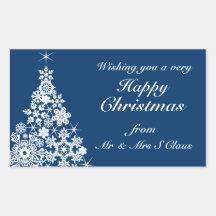 Happy Christmas snowflake tree gift labels blue Sticker