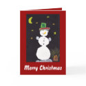 Happy Christmas Snowman in Hat At Night Xmas Card