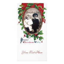 HAPPY CHRISTMAS WISHES WITH HOLLY BERRIES CUSTOM PHOTO CARD