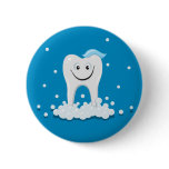 Happy clean tooth pinback button
