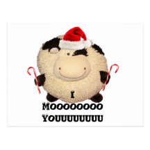 Happy Cow Christmas Card Postcard I Love You