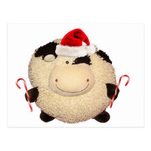 Happy Cow  Christmas Santa Postcard