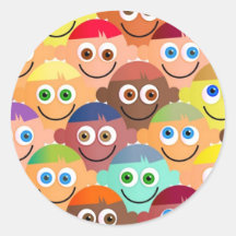 Happy Crowd Round Stickers