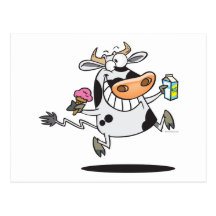 happy cute dairy cow cartoon ice cream milk post card