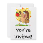 happy cute hedgehog apple picking personalized invitation