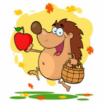 happy cute hedgehog apple picking cut out
