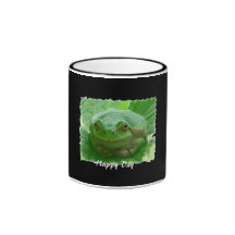 Happy Day - green frog on leaf Mug