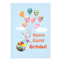 Happy Easter Birthday Bunny and Balloons Greeting Personalised Announcement