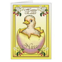 Happy Easter chick with egg, for Niece Greeting Cards
