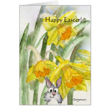 Happy Easter Daffodils Rabbit Card