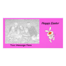 Happy Easter Dancing Cute White Rabbit Custom Photo Card