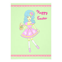 Happy Easter Girl Green Personalised Invites