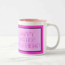HAPPY EASTER GIRLFRIEND BUNNY RABBITS PINK COFFEE MUGS