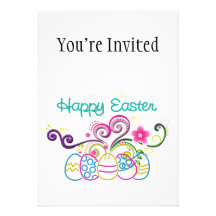 Happy Easter Glitter Eggs & Floral Personalized Invitation