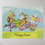 Happy Easter Pastel Running Rabbits Poster