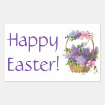 Happy Easter Vintage Purple Lilacs Antique Flowers Rectangular Stickers