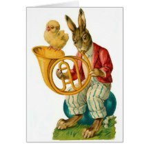 Happy Easter With French Horn Greeting Card