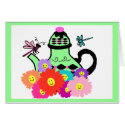 Happy face tea pot with dragonflies blank card