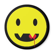 Happy Face with Fangs and Blood Tshirts Fridge Magnet