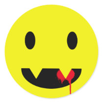 Happy Face with Fangs and Blood Tshirts Sticker