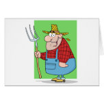 Happy  Farmer Man Carrying A Rake Greeting Card