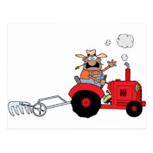 Happy Farmer using a Tractor Post Card