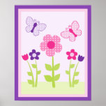 Happy Flower & Butterfly Wall Art Poster/Print