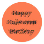 Happy Halloween Birthday, grunge text orange black Round Stickers