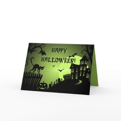 Happy Halloween Black Cat Haunted House Card