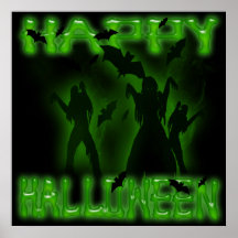 Happy Halloween Creepy Bats and Zombies Poster Pri
